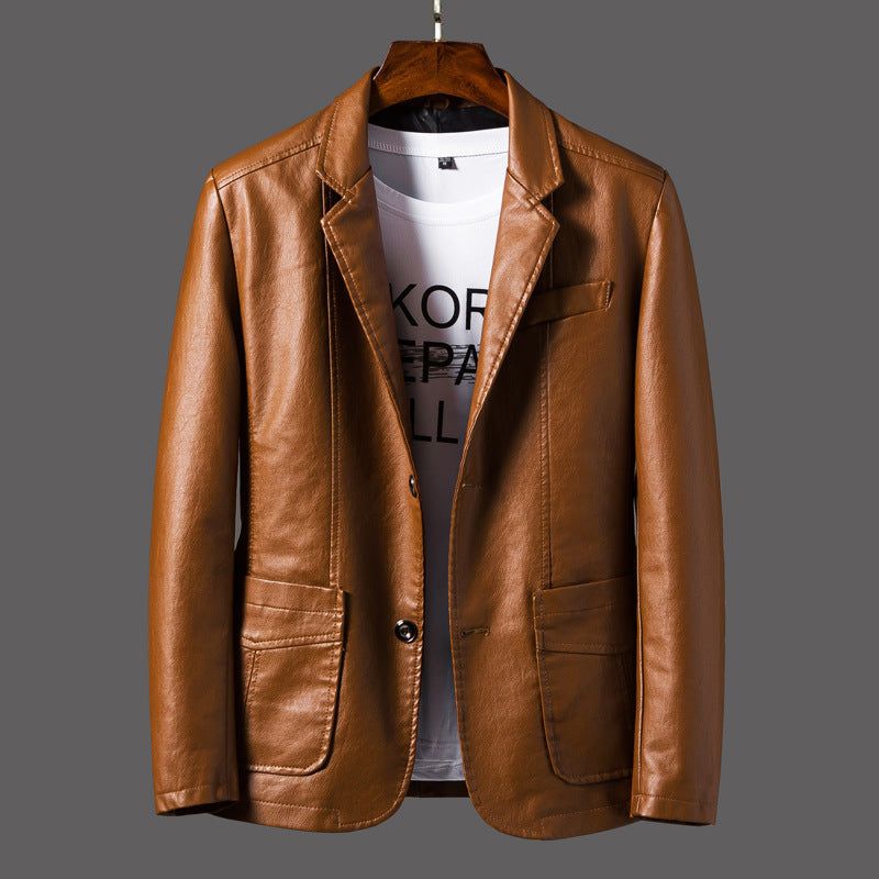 Leather Men's Autumn And Winter Jacket Thin Lapel - globaltradeleader