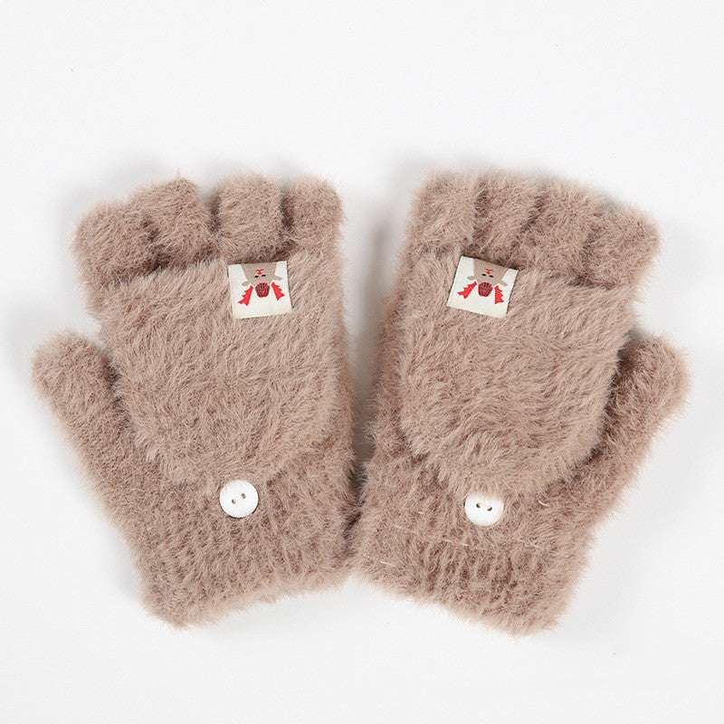 Plush Winter Half Finger Flap Warm Thickened Mink Like Knitting Gloves - globaltradeleader