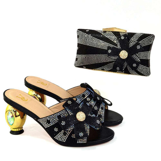 Evening Clutch Bag With Thick Heels And High Heeled Sandals - globaltradeleader