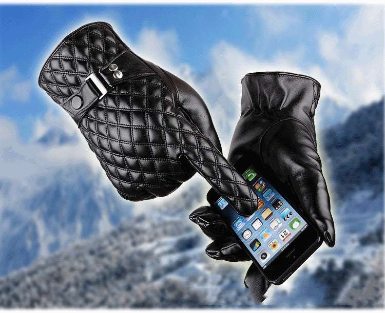 Men's Touch Screen Leather Gloves Cold Protection In Autumn And Winter Rain-proof Thermal Plus Velvet - globaltradeleader