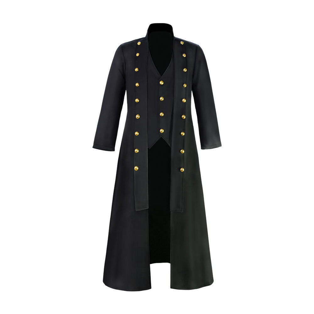Men's Long Sleeve Stand Collar Three Row Button Coat - globaltradeleader