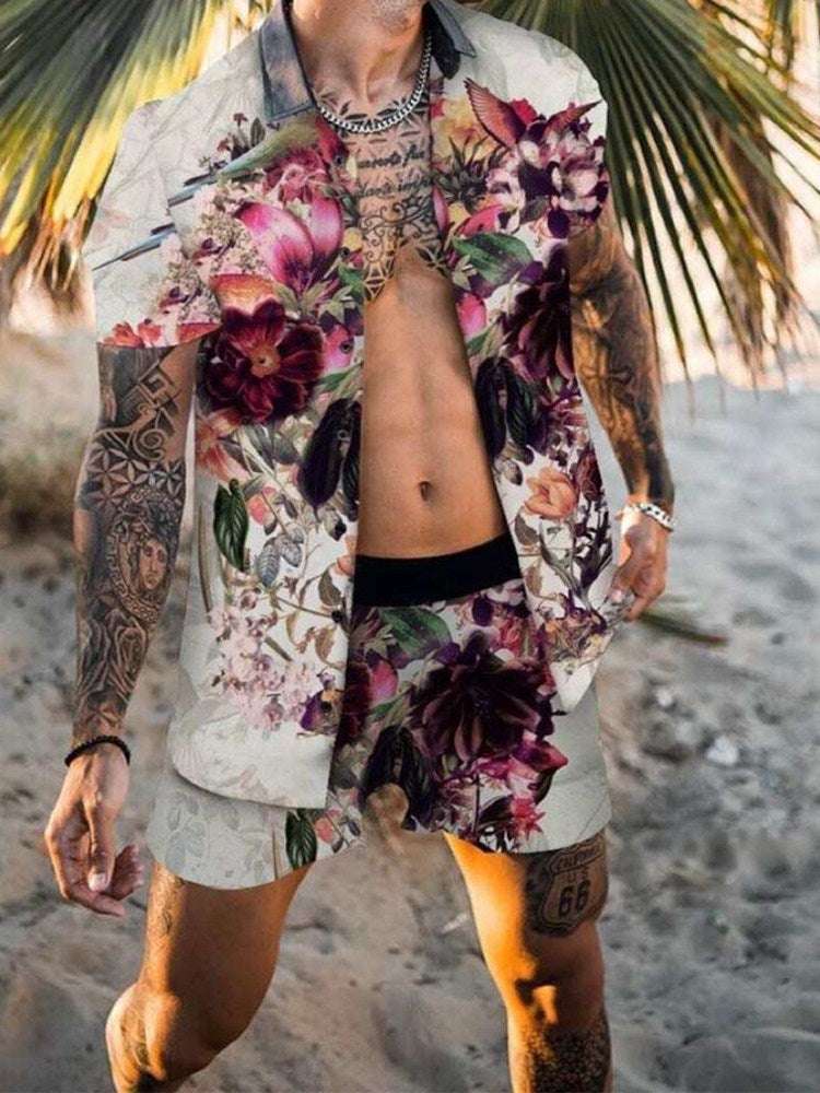 Printed Casual Shirt Beach Shorts Suit Men - globaltradeleader
