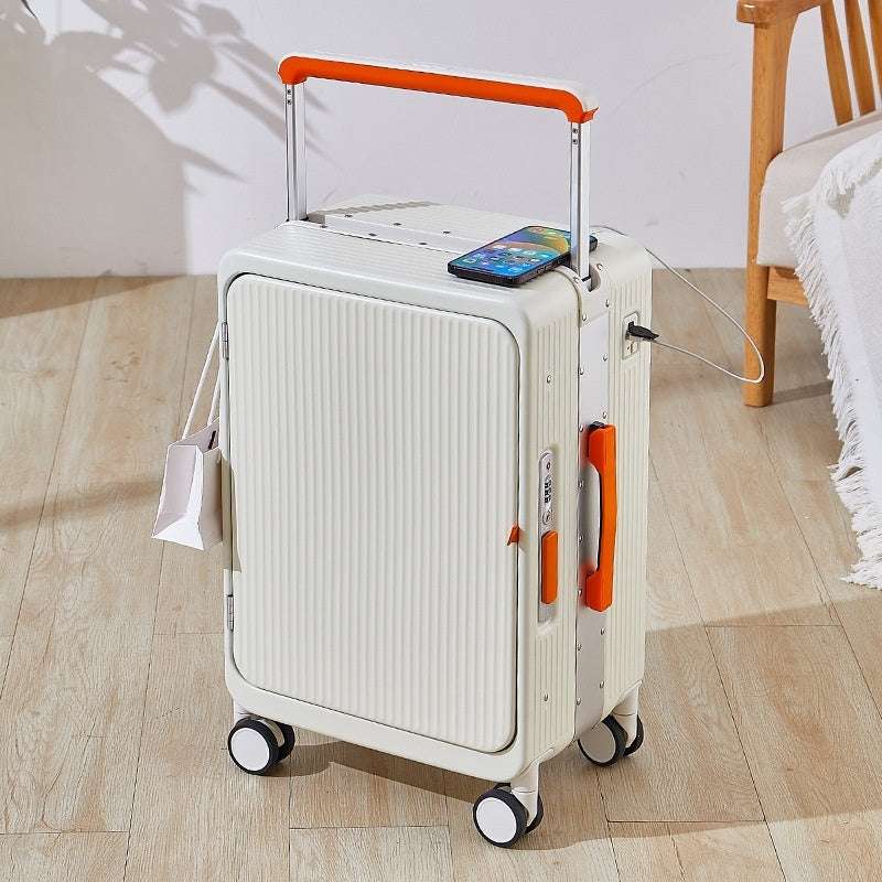 Multifunctional USB Charging Trolley Case Front Fastening Wide Trolley Universal Wheel 20-inch Boarding - globaltradeleader
