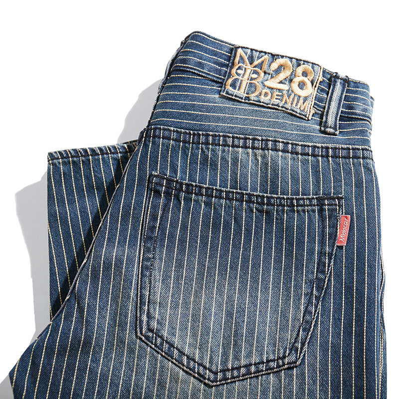 Men's Retro Loose Striped Jeans