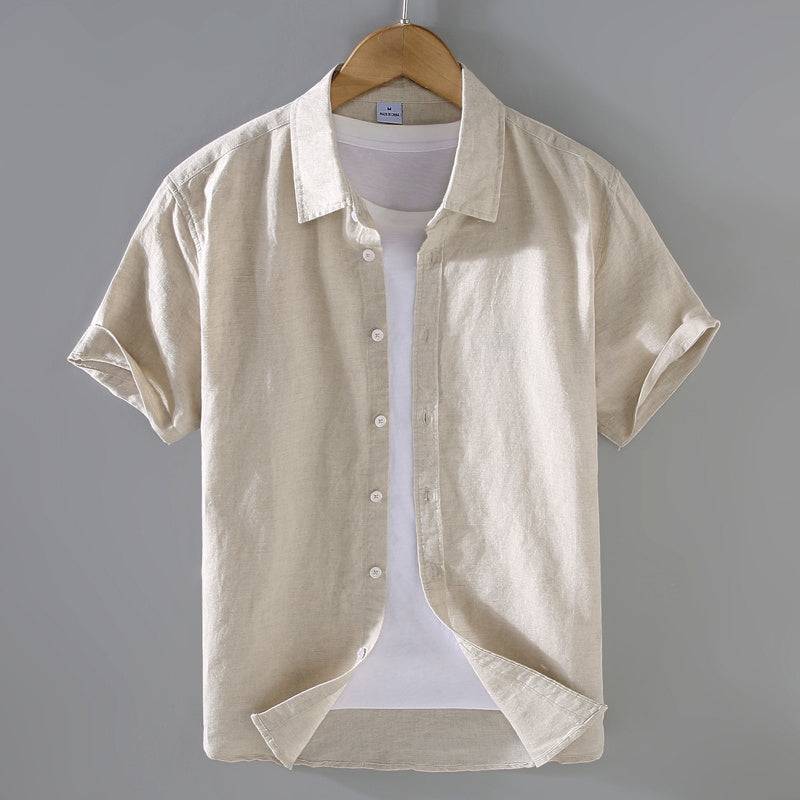 Men's Linen Short-sleeved Shirt Casual Loose - globaltradeleader