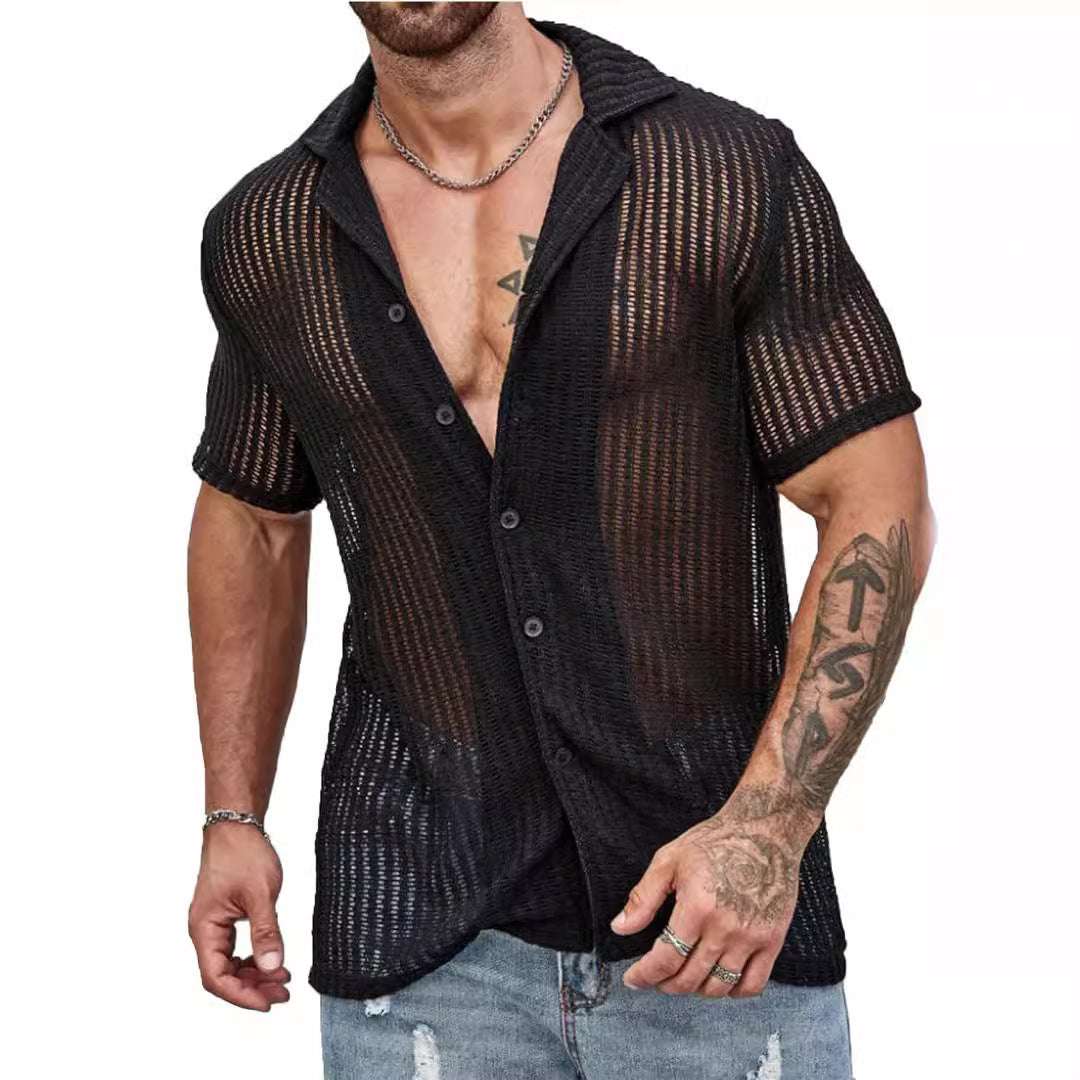 Men's Casual Shirt Fashionable Breathable Cardigan Short Sleeve Top - globaltradeleader