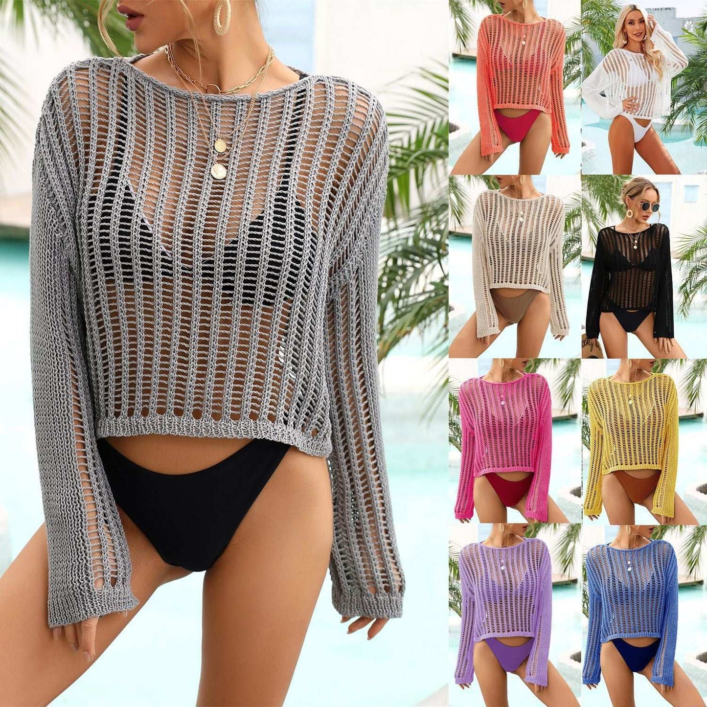 Beach Cover Hollow-out Knitted Blouse - globaltradeleader