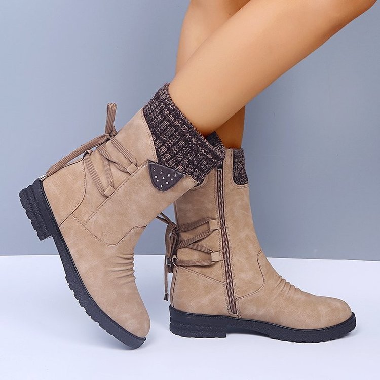 Lace Up Snow Boots Women Winter Cowgirl Shoes - globaltradeleader