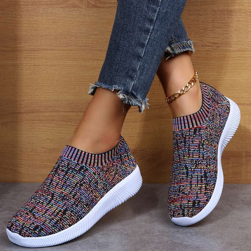 Stripe Knit Sock Shoes Flats Sneakers Running Walking Loafers