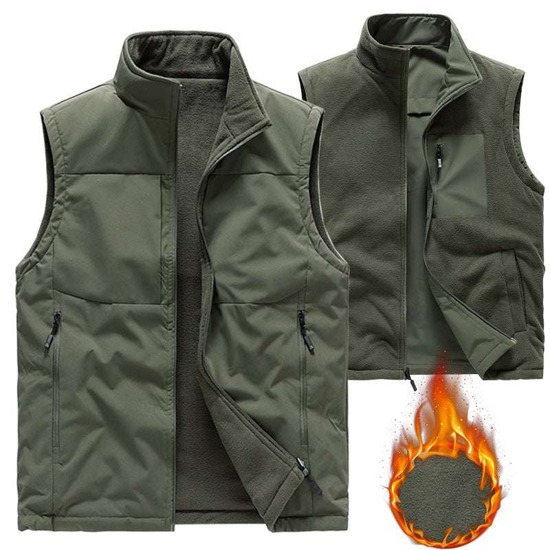 Men's Double-sided Fleece Vest Winter Warm Loose Sleeveless Tank Outdoor Workwear Vest Clothing - globaltradeleader