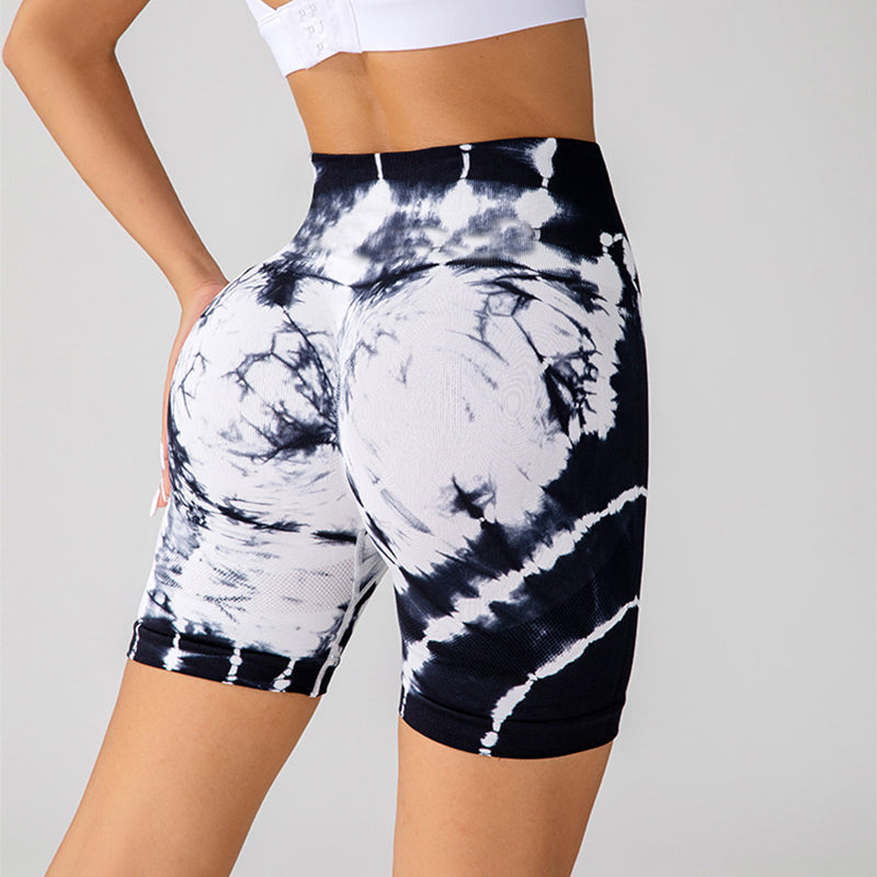 Tie-dye Printed Yoga Shorts Fashion Seamless High-waisted Hip-lifting Pant Sports Running Fitness Pants For Womens Clothing - globaltradeleader