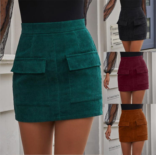 Stylish Temperament Large Pocket Corduroy Skirt - globaltradeleader