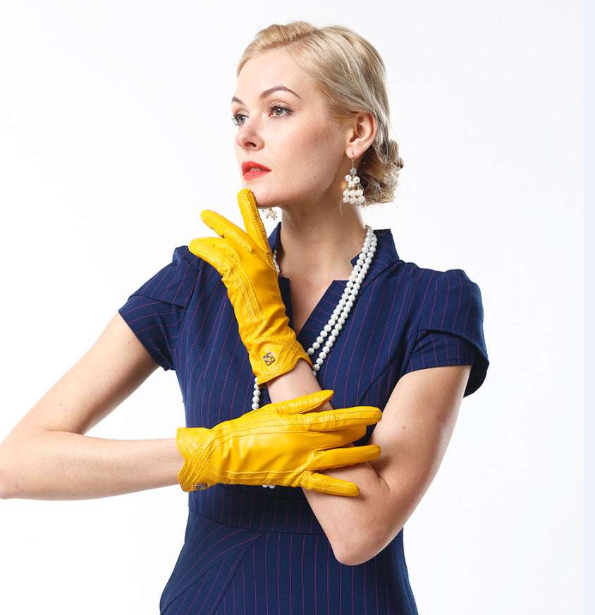 Women's Fashion Winter Warm Gloves Real Lamb Leather Handmade Curve Sheepskin Gloves - globaltradeleader