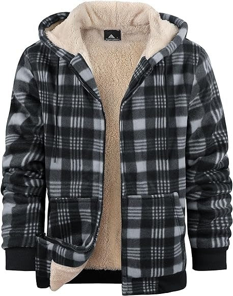 Men's Plaid Print Hooded Zip-Up Jacket Winter Thickened Cotton-padded Coat Warm Clothing - globaltradeleader