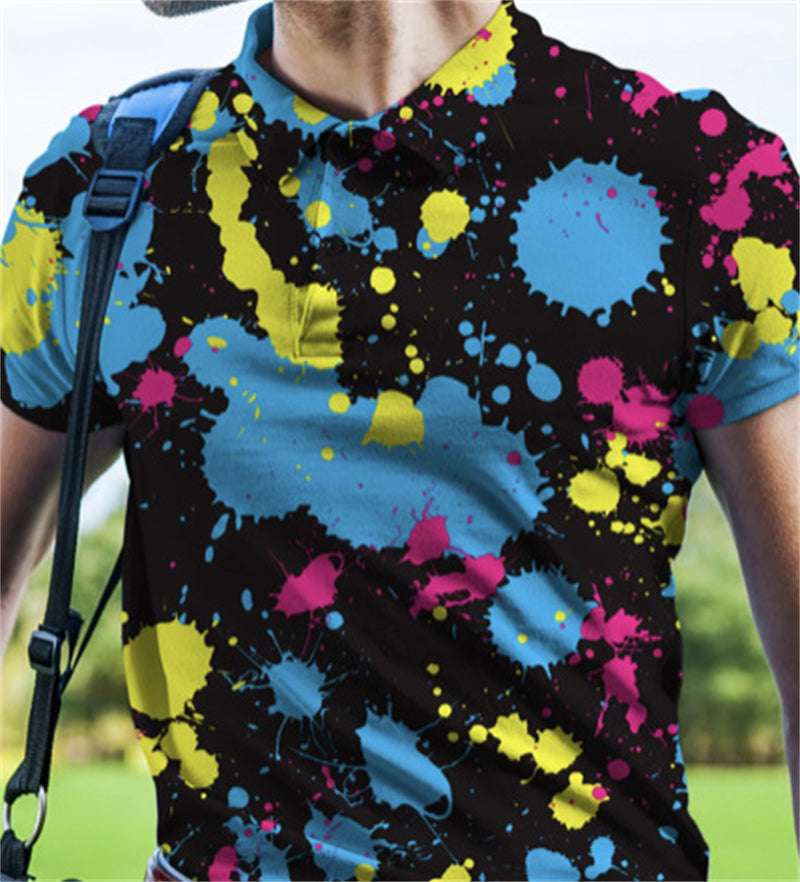 Men's Camouflage 3D Printed PoLo Shirt Fashion Button Lapel Short Sleeves