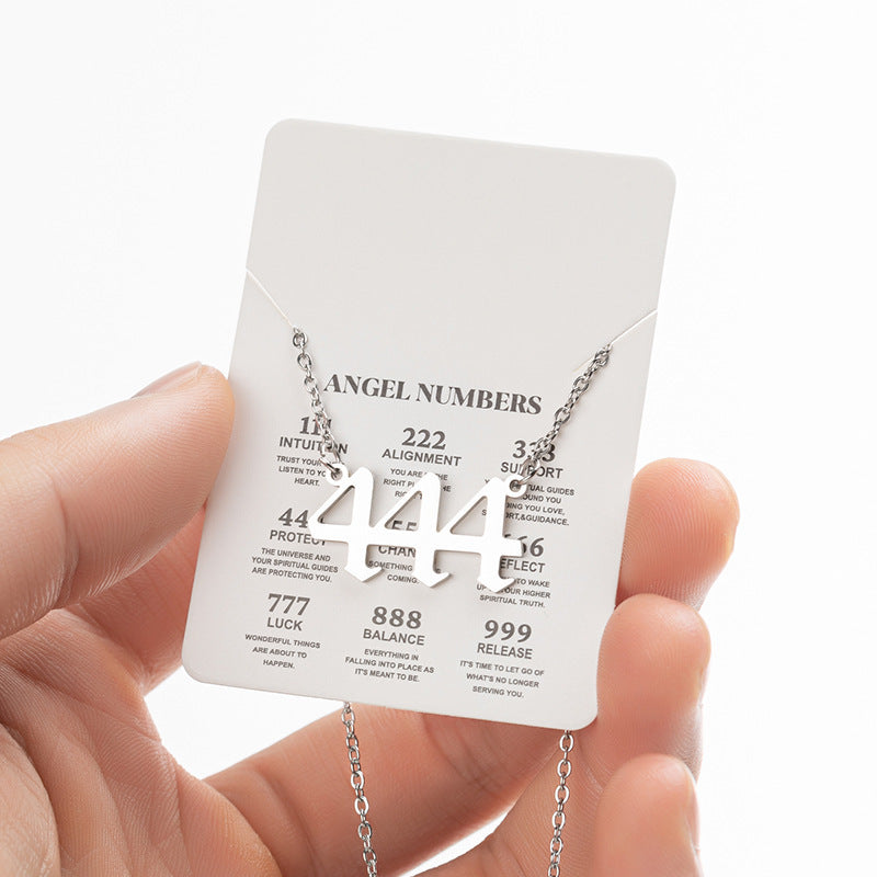 2025 Women's New Angel Lucky Digital Pendant Necklace Fashion 000-999 Stainless Steel Vintage Necklace - globaltradeleader