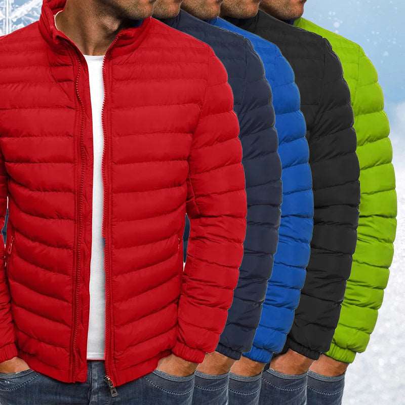 Men Jacket Zipper Solid Color Long Sleeves Pockets Coldproof Autumn Thicken Cotton Padded Overcoat For Outdoor - globaltradeleader