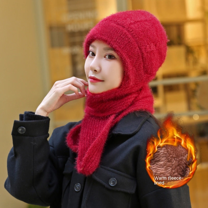 Hat And Scarf All-in-one Women's Winter New Style Plus Velvet And Thickening