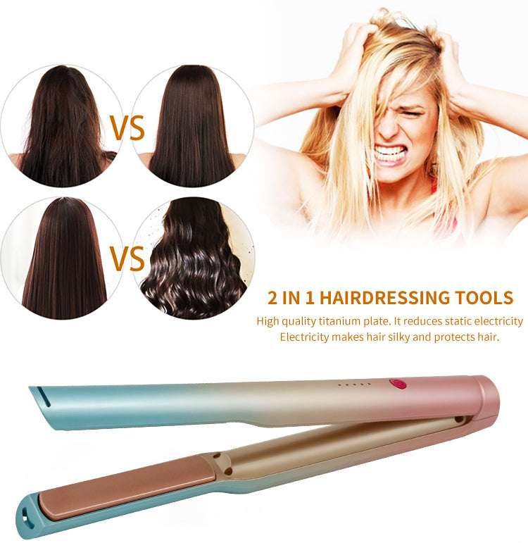 Rechargeable Wireless Hair Curler Cross-border Electric Splint Curling Iron 2 In 1 Dual Use