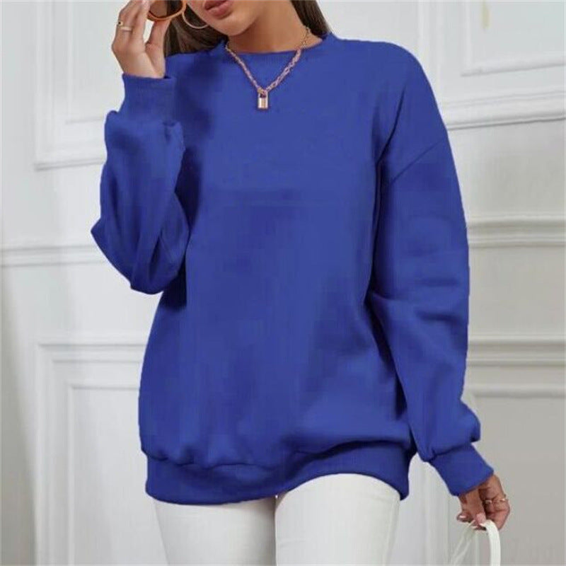 Thick Loose Round Neck Long Sleeve Solid Color Hoodie - globaltradeleader