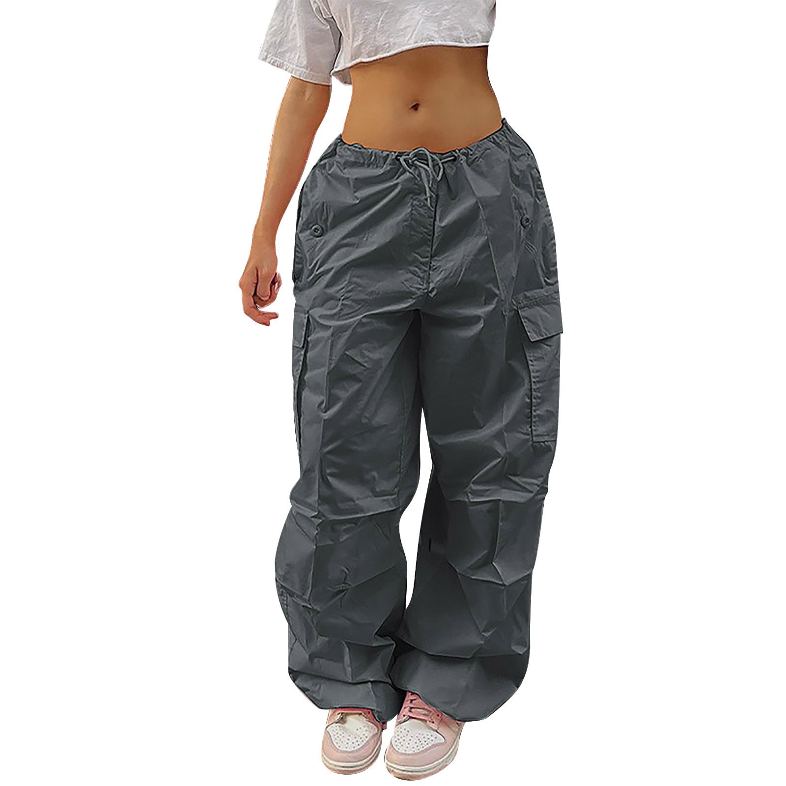 Casual Cargo Pants For Women Solid Color Drawstring Pocket Design Fashion Street Trousers Girls - globaltradeleader