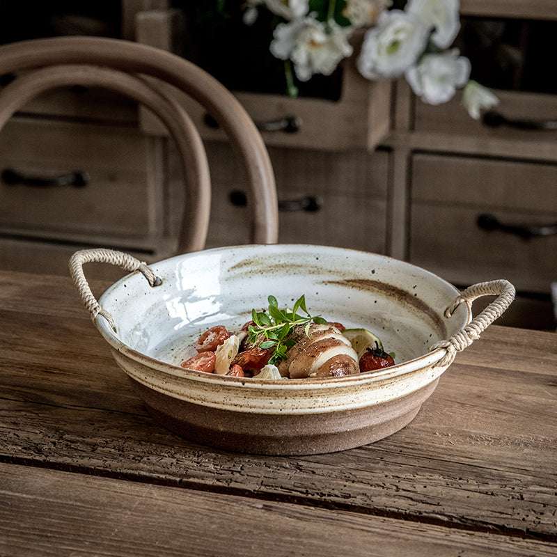 Stoneware Hemp Rope Plate 9inch Large Deep Dish