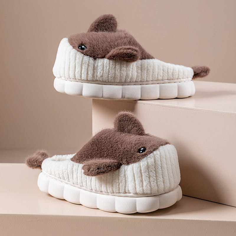 Winter Cute Shark Shoes Women Thick Sole Warm Plush Home Fluffy Slippers Outdoor Garden Indoor Floor House Shoes - globaltradeleader