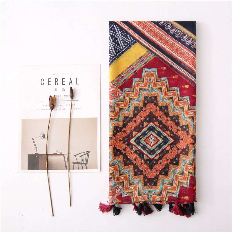 Bohemian Colorful Geometric Diamond Print Scarf