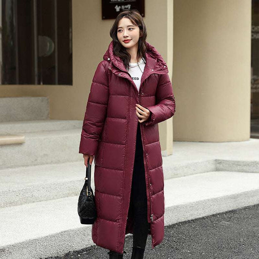 Women's Super Long Down Jacket Winter Puffer Thick Coat Black Red Hooded Zipper Keep Warm Fall Winter Casual Clothes - globaltradeleader