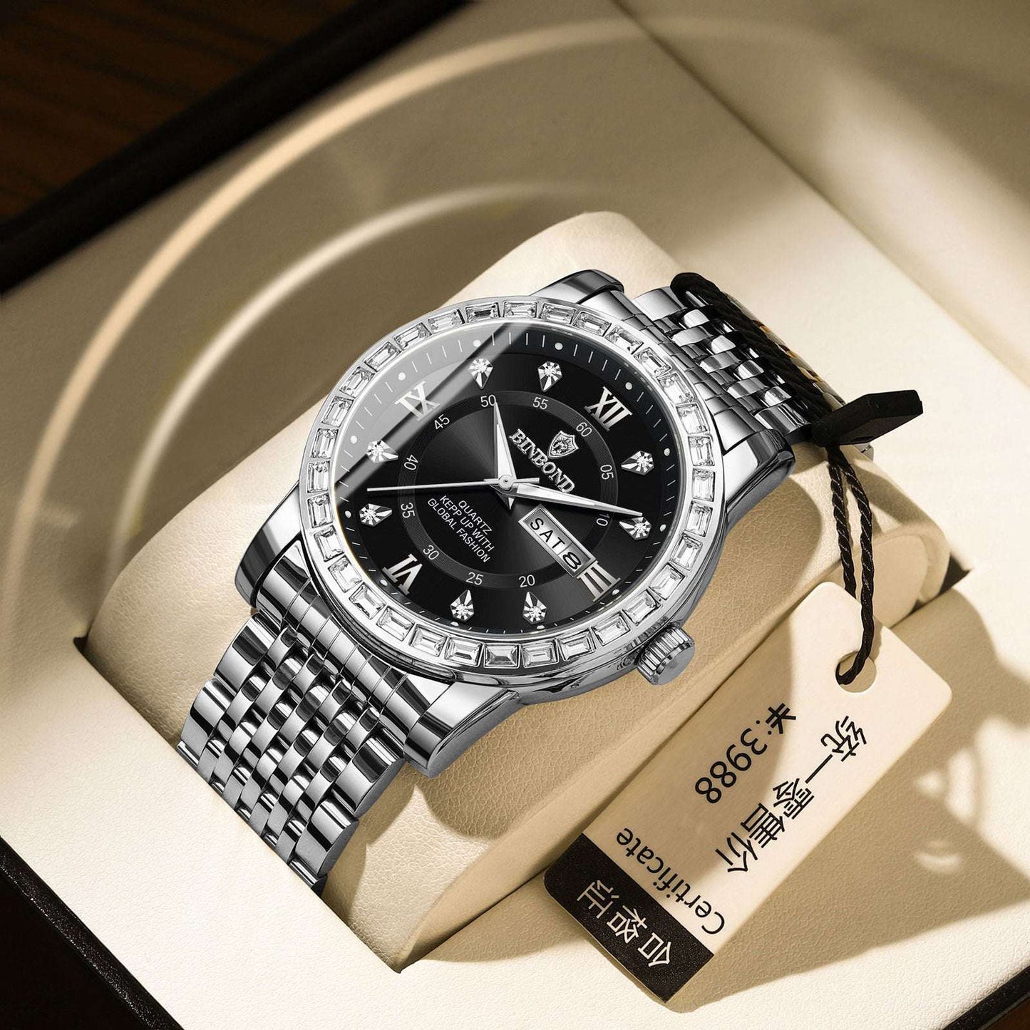 Business Diamond-embedded Mechanical Watch Double Calendar Waterproof Luminous - globaltradeleader