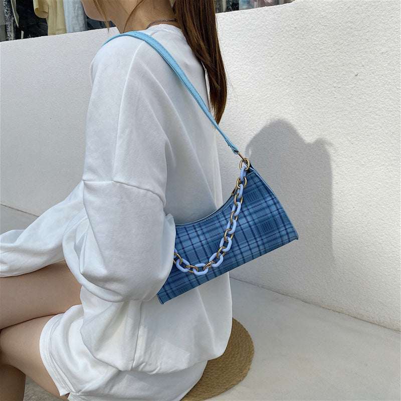Simple Plaid Underarm Chain Baguette