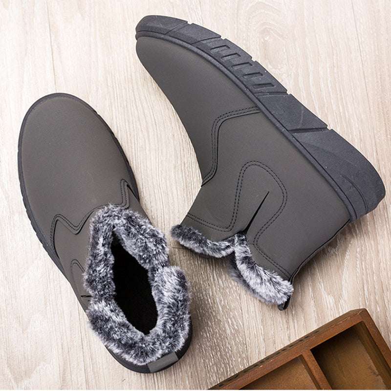 Winter Snow Boots Men V Cutout Shoes With Plush Ankle Boots - globaltradeleader