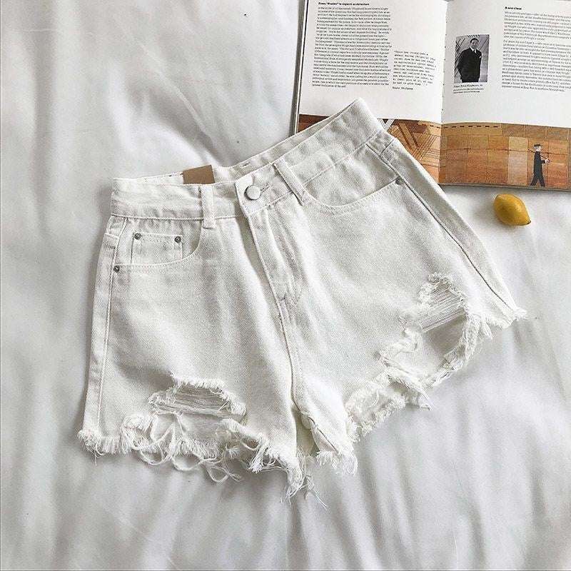Denim Shorts Women's High Waist Loose Hole Wide Leg - globaltradeleader