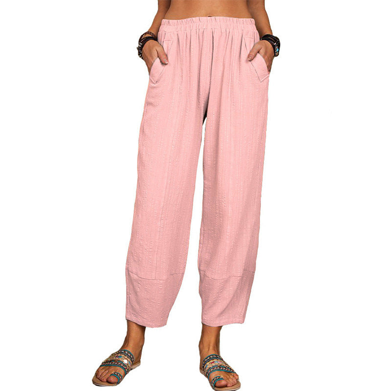 Women's Solid Color Loose Cotton And Linen Casual Pants Home - globaltradeleader