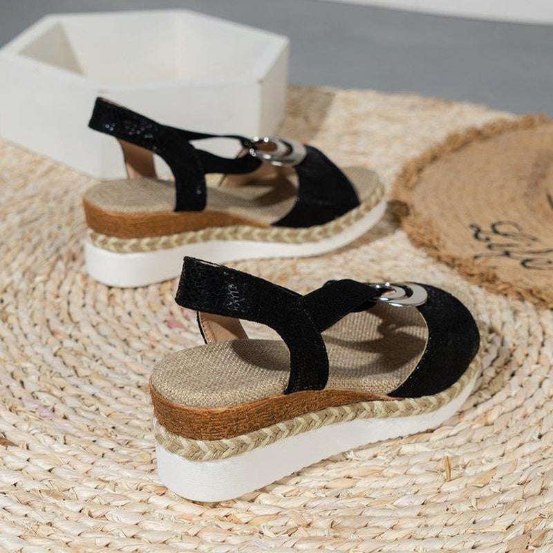 Women's Peep Toe Serpentine Wedges Sandals With Circle Design Casual Summer Shoes - globaltradeleader