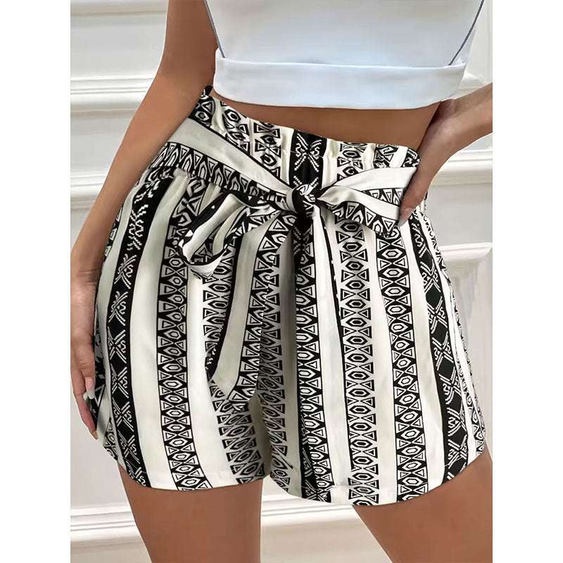 Belt Printed Casual Shorts For Commuter Women - globaltradeleader
