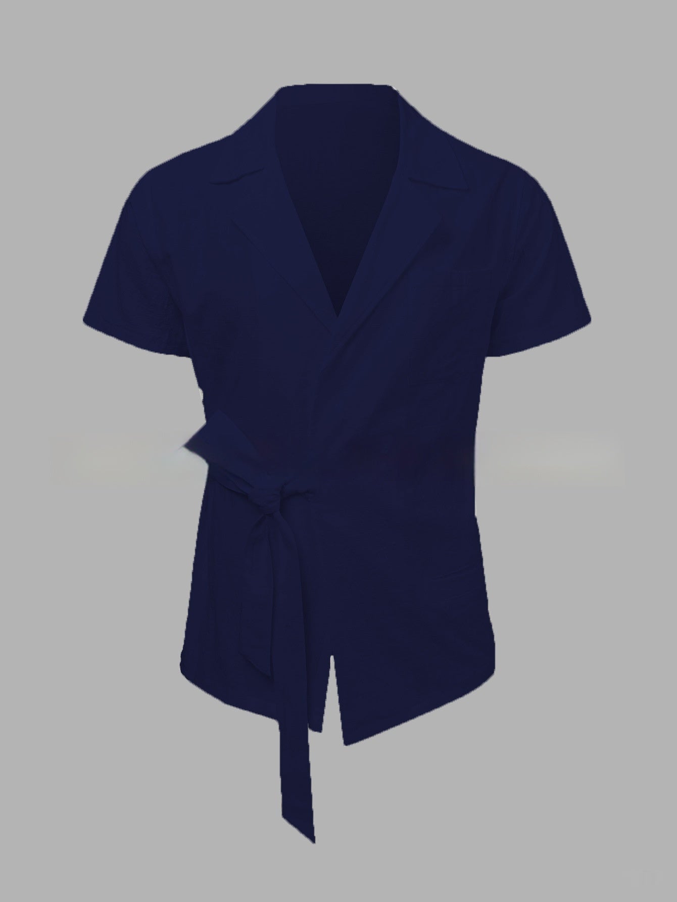 Summer Men's Solid Color Cotton And Linen Suit Lapel Tied Short Sleeve Shirt - globaltradeleader