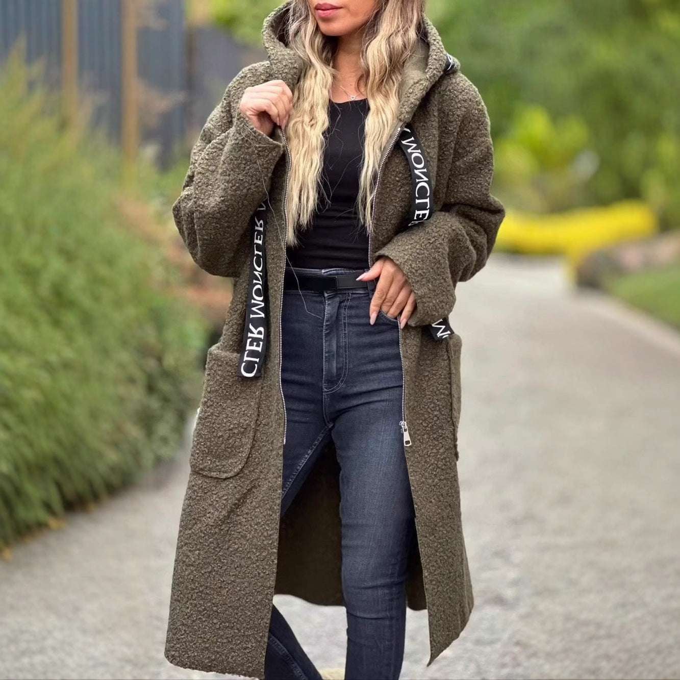 Ladies Hooded Letters Lamb Wool Coat - globaltradeleader