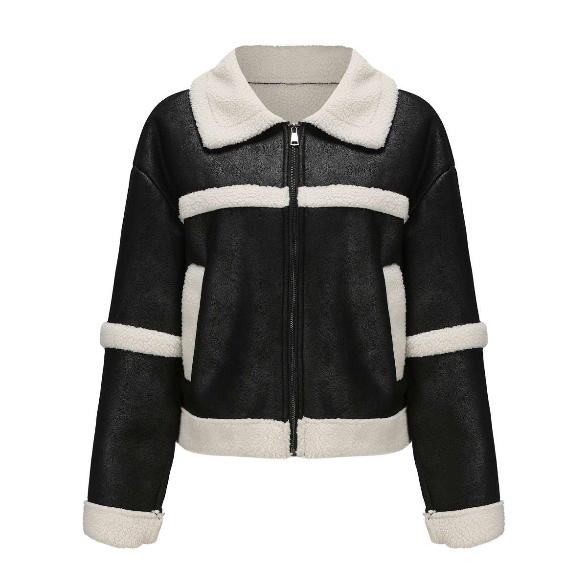 Suede Women's Fashionable Warm Fleece Leather Jacket - globaltradeleader