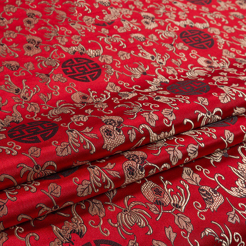 A Piece Of  Silk Pomegranate Flower Hanfu Tang Suit Fabric