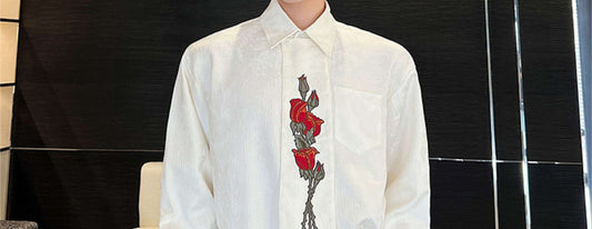 Embroidered Rose Tie Ombre Shirt