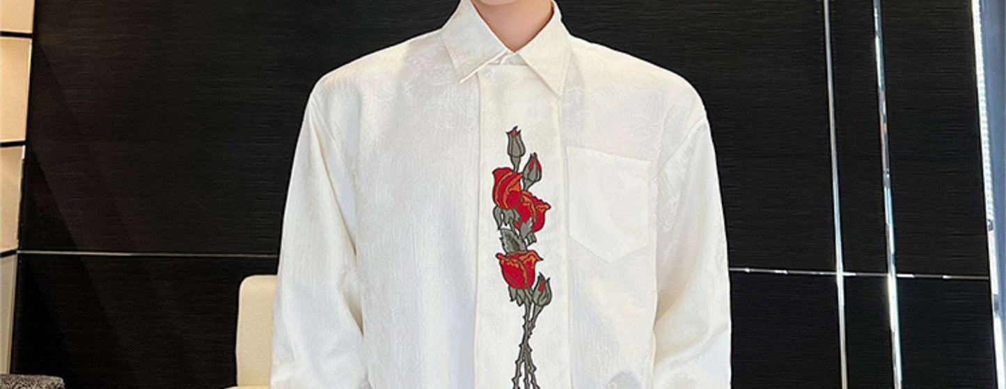 Embroidered Rose Tie Ombre Shirt