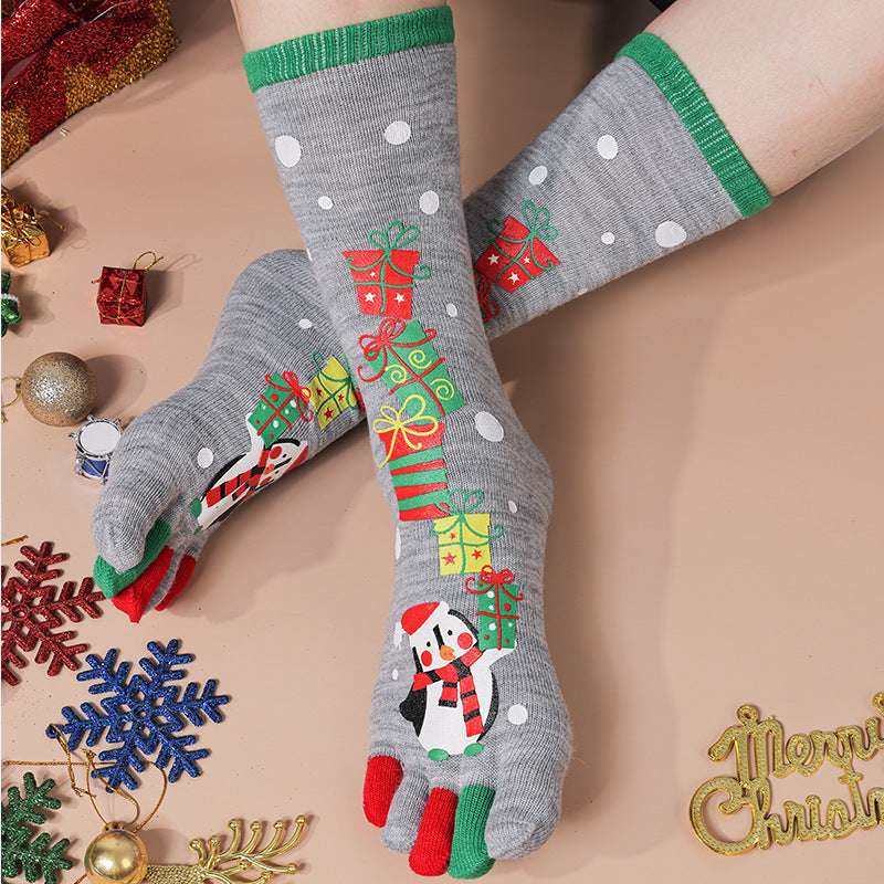 Cute Christmas Five-finger Socks Winter Elastic Sweat-absorbent Split-toe Socks For Women - globaltradeleader