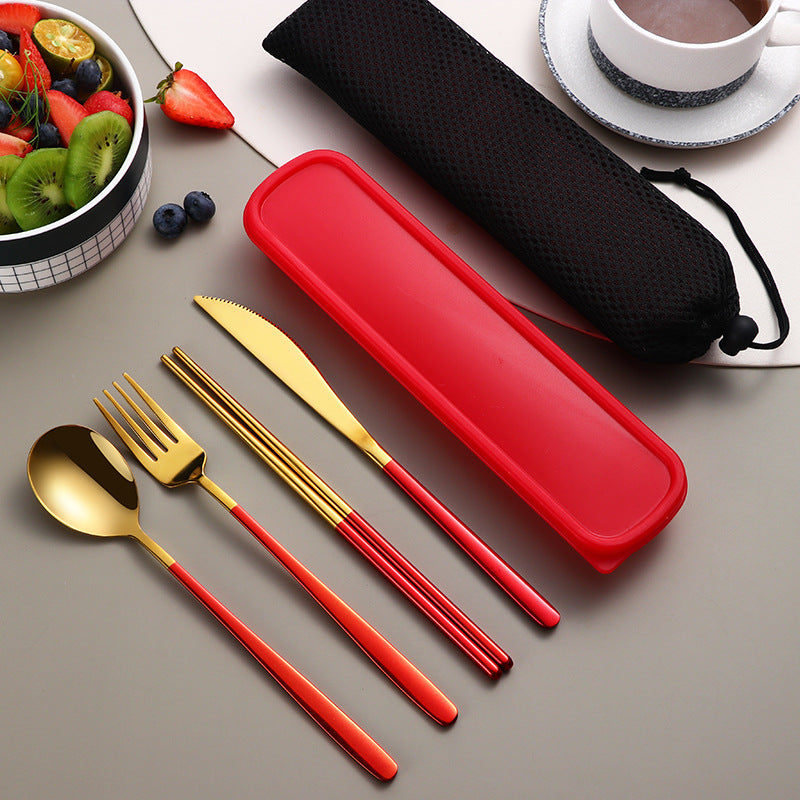 304 Dinnerware Set Flatware Kitchen Accessories Camping Travel Sets Gold Knife Fork Spoon Portable Cutlery Sets With Case