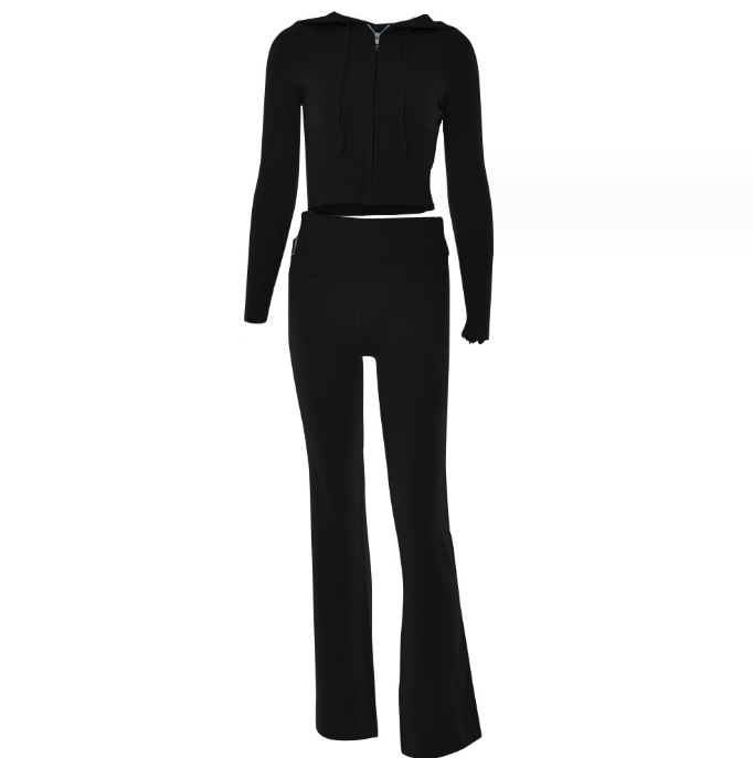 Hoodie Suit Women Leisure Sexy Zip Long Sleeve Sweater And High Waist Long Pants Set - globaltradeleader