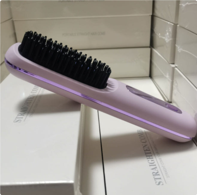 2 In 1 Straight Hair Comb Wireless Hair Straightener Brush Hair Fast Heating Portable Hot Curler USB Charging - globaltradeleader