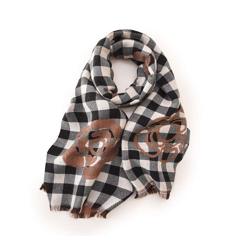 High-grade Cold Protection In Autumn And Winter Thermal Plaid Scarf Printed Tassel Mid-length Shawl - globaltradeleader