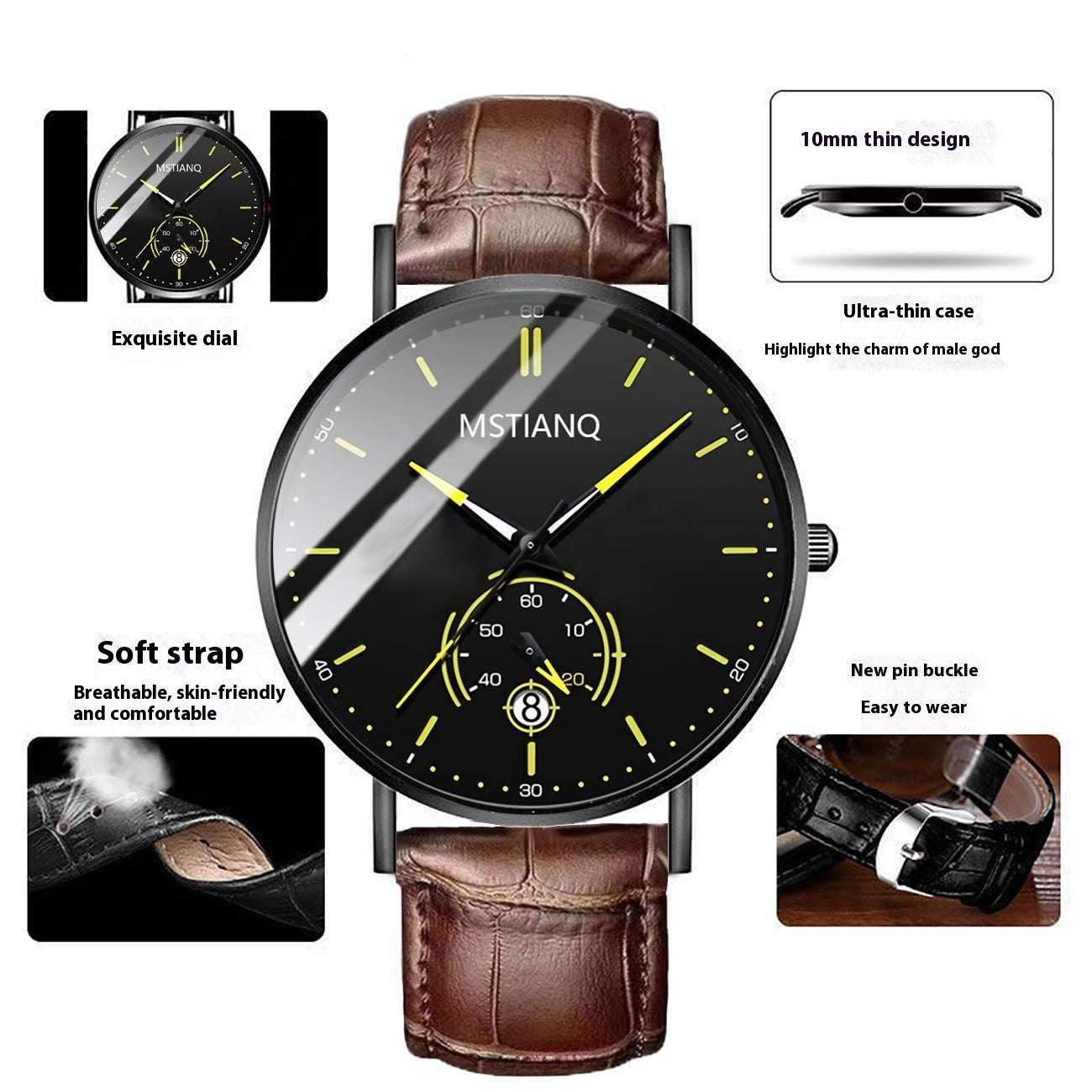 Trade Watch Stylish Black Technology Belt Refined Steel Korean Casual Calendar - globaltradeleader