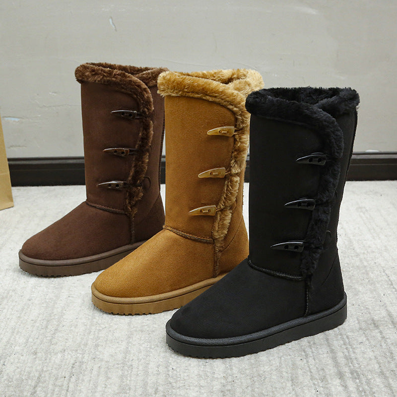 Cotton Shoes Thickened Mid-top Snow Boots Middle Tube Leather Boots - globaltradeleader