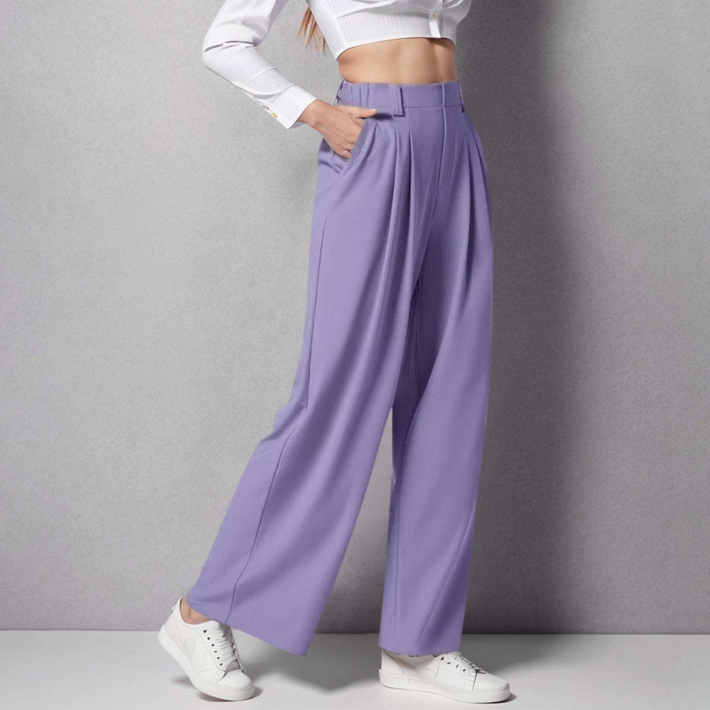 High Waist Straight Loose-fit Tappered Trousers Casual Simple - globaltradeleader